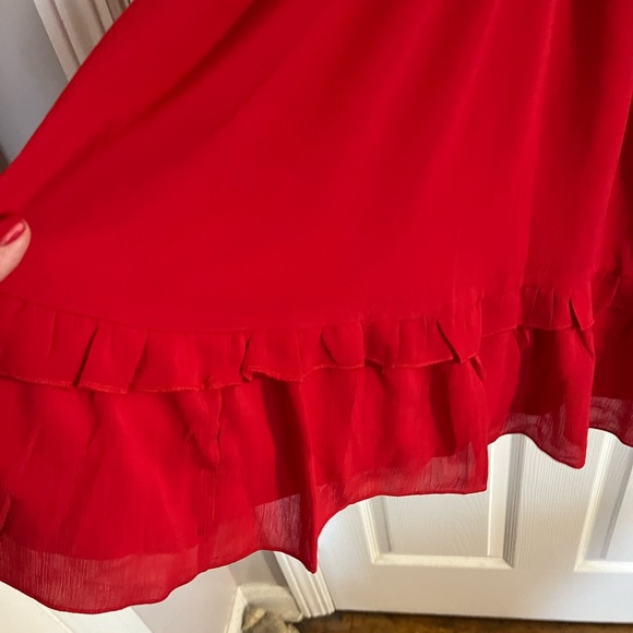 Red sheer dress with knit with long sleeves smd front tie - Picture 8 of 8